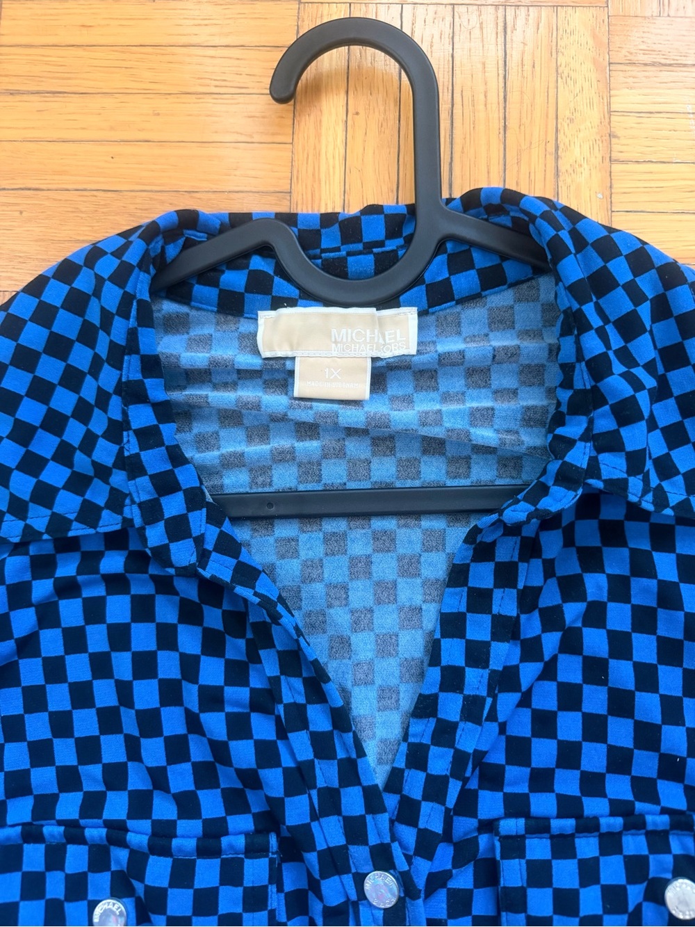 Michael Kors Blue and Black Checkerboard Button-Up Shirt